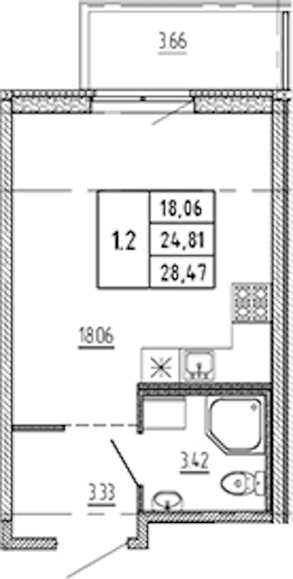Квартира студия 24.81 м², 18/22 эт., ЖК «Новые горизонты 2»